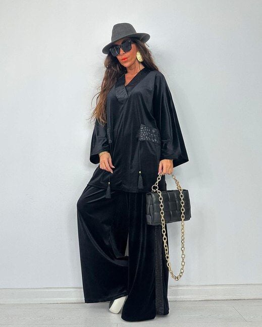 Kadife İkili Pantalon Tunik Takım