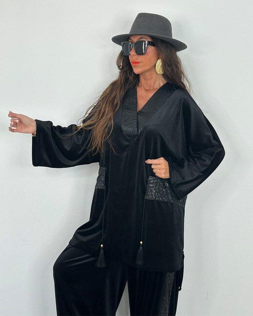 Kadife İkili Pantalon Tunik Takım