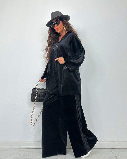 Kadife İkili Pantalon Tunik Takım