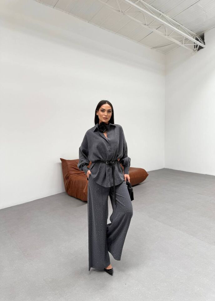 Taşlı Pantalon Gömlek Takım