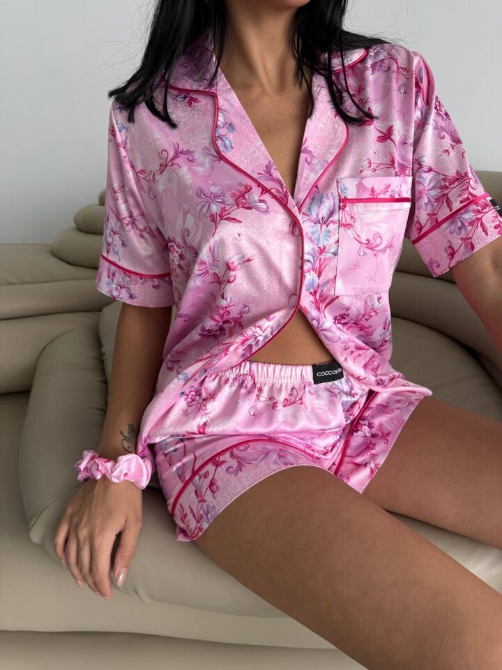 İpek Saten Şortlu Pijama Takımı