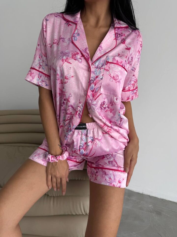 İpek Saten Şortlu Pijama Takımı