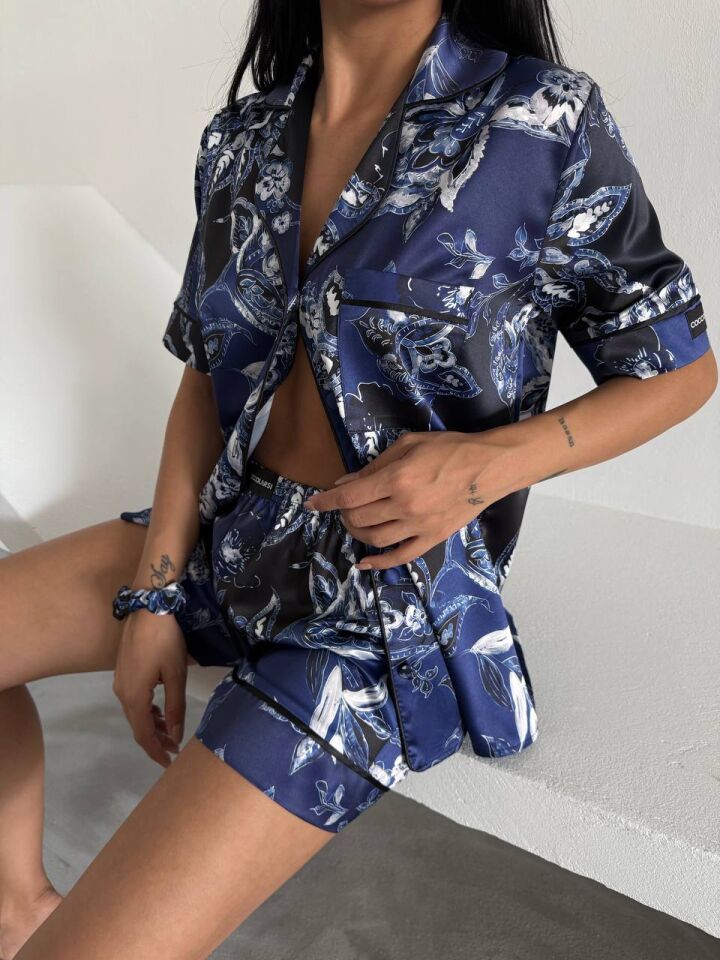 İpek Saten Şortlu Pijama Takımı