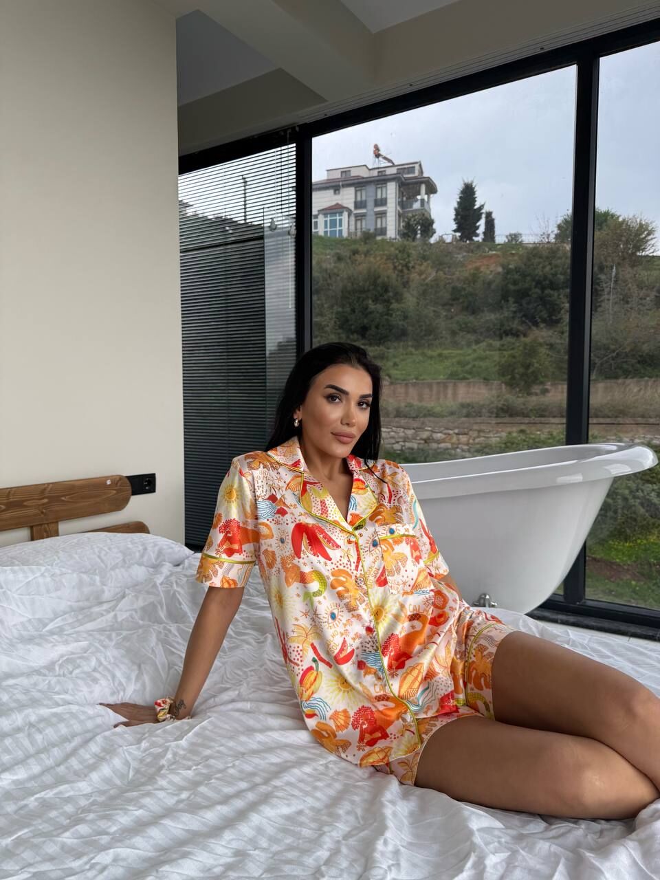 İpek Saten Şortlu Pijama Takımı