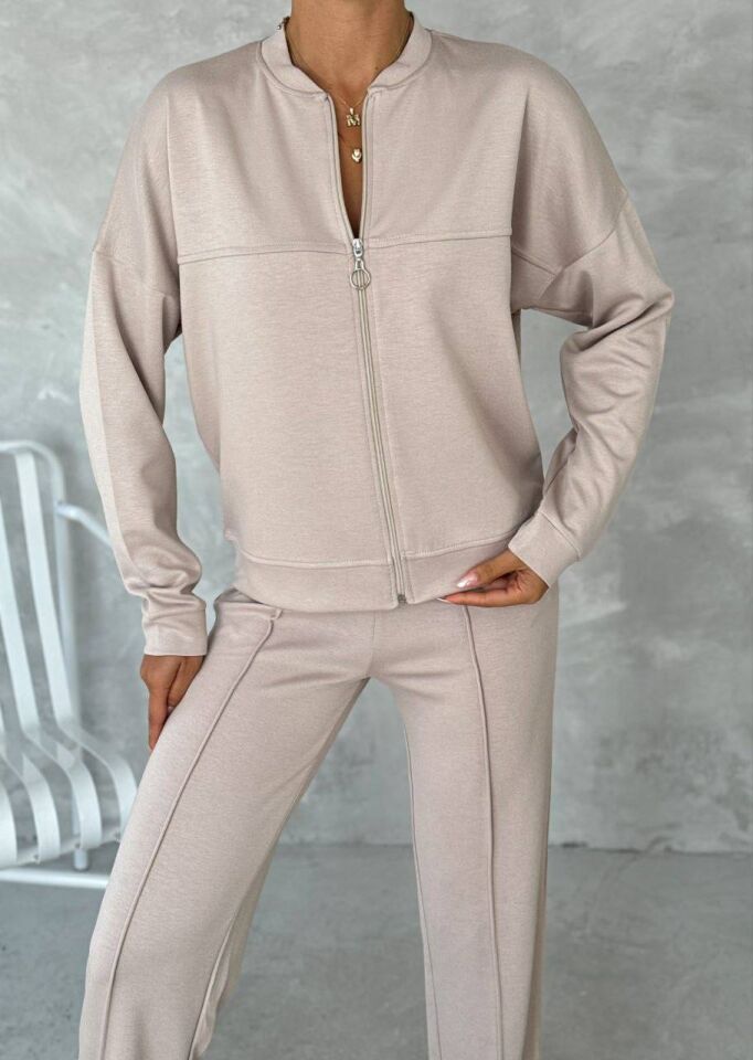 Fermuarlı Sweatshirt Pamuklu Eşofman Takım