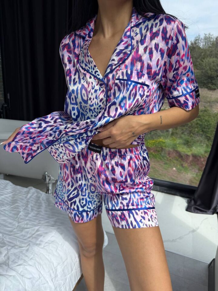 İpek Saten Şortlu Pijama Takımı