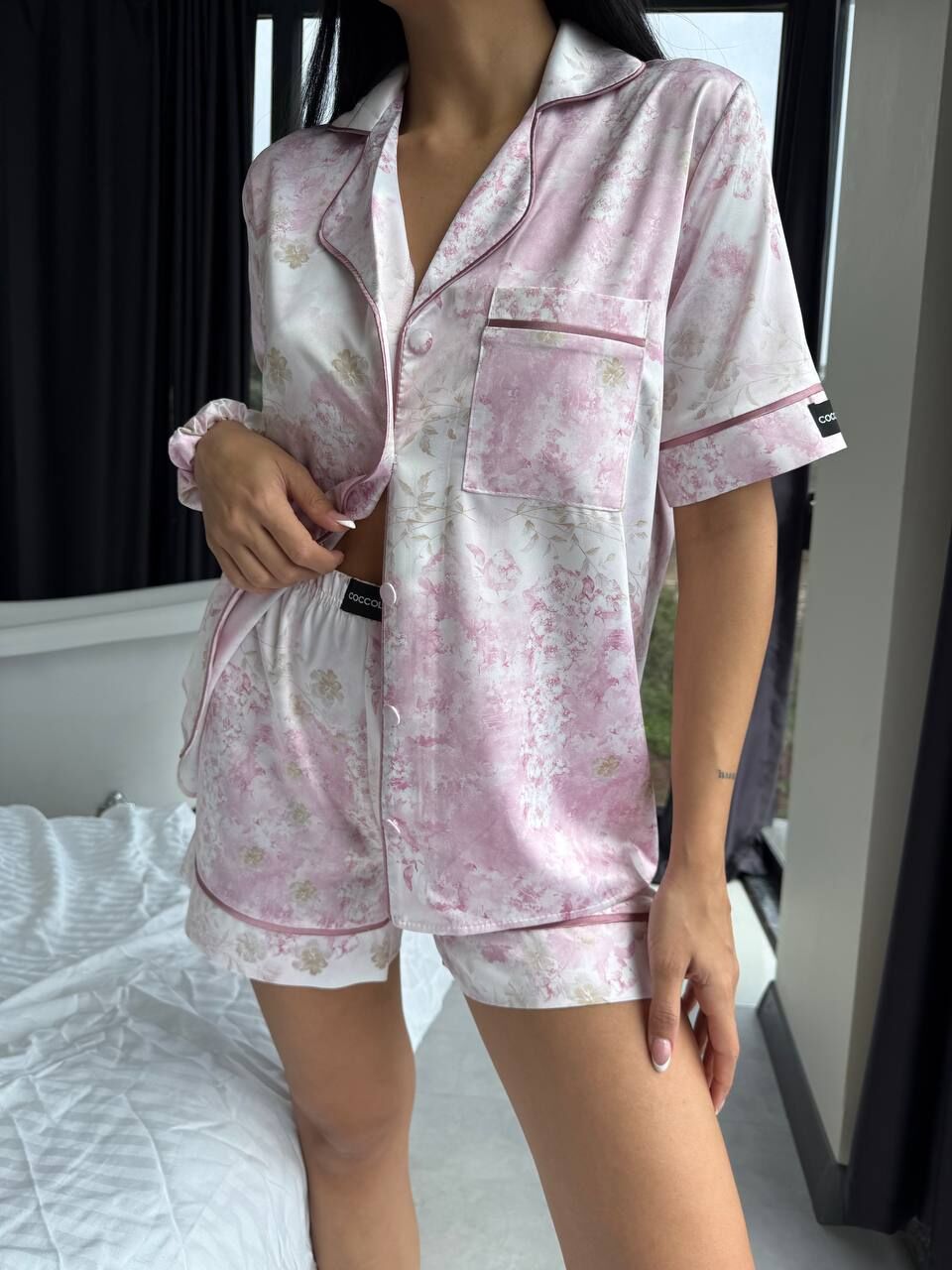 İpek Saten Şortlu Pijama Takımı