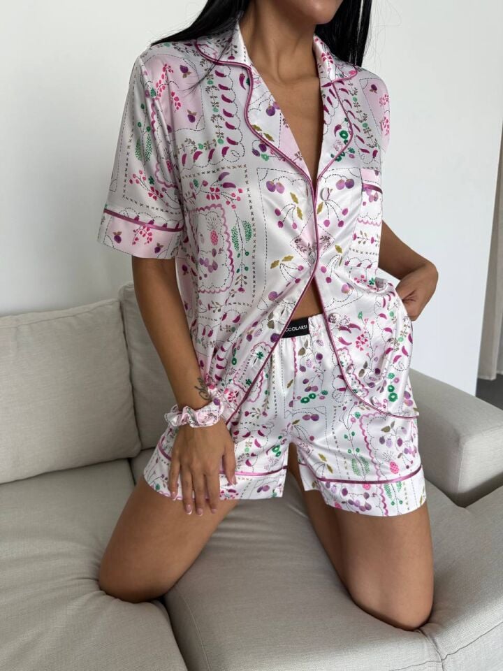 İpek Saten Şortlu Pijama Takımı
