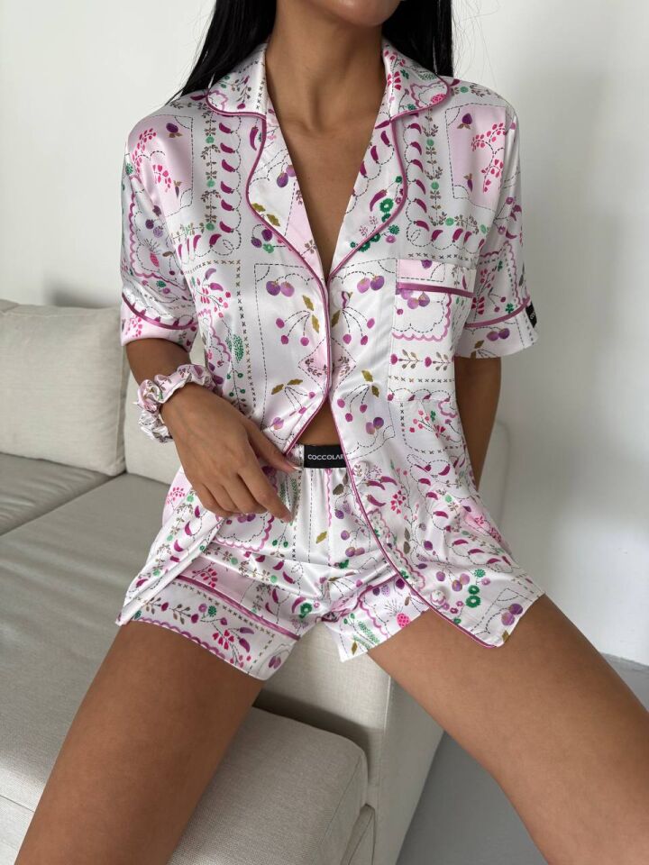 İpek Saten Şortlu Pijama Takımı