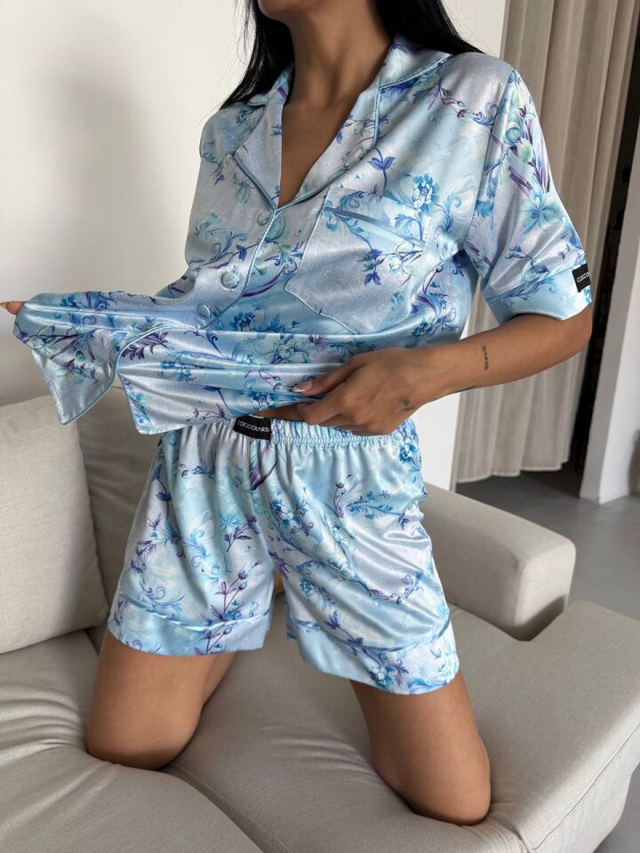 İpek Saten Şortlu Pijama Takımı