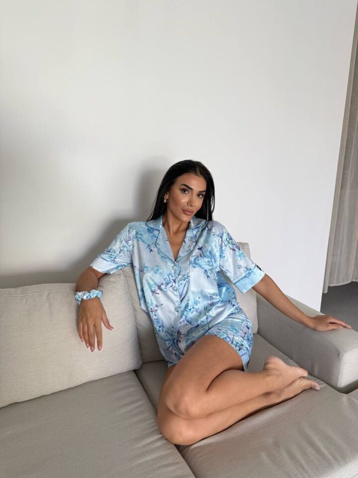 İpek Saten Şortlu Pijama Takımı