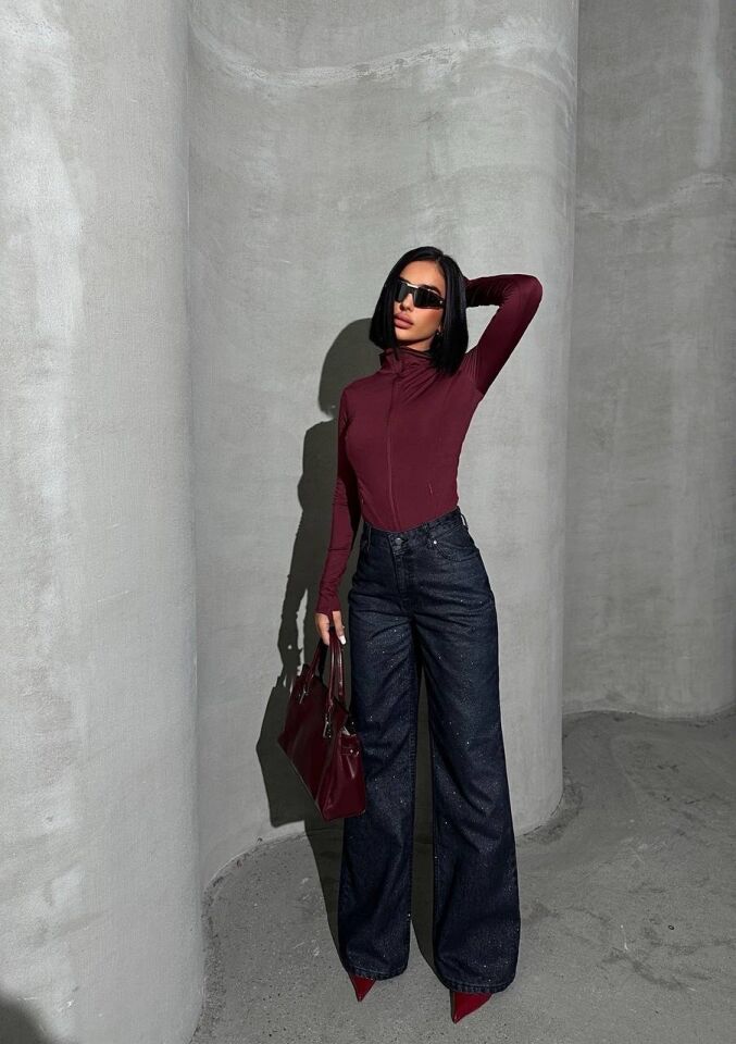 Velvet Denim Glitter Gümüş Simli
