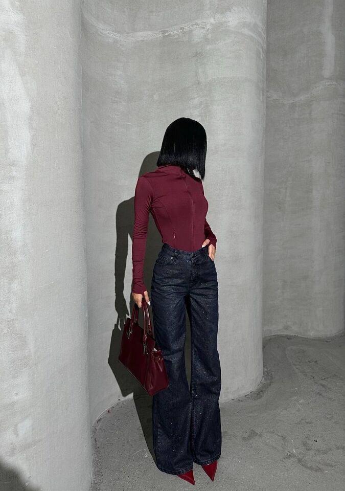 Velvet Denim Glitter Gümüş Simli