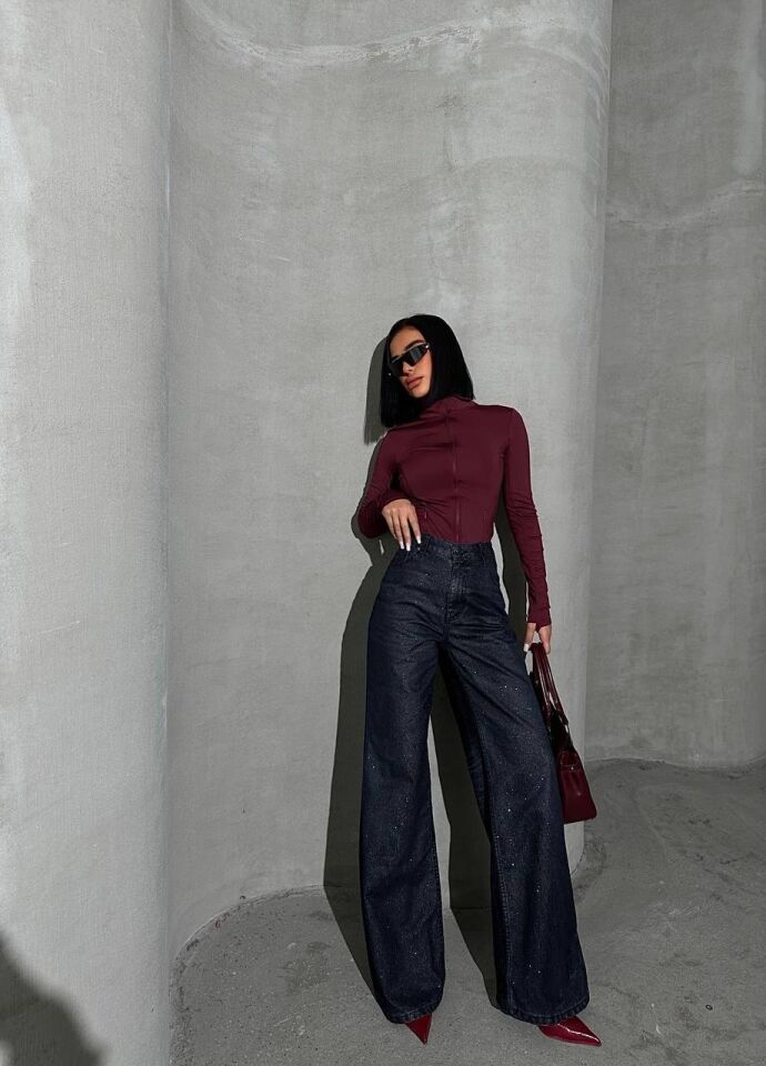 Velvet Denim Glitter Gümüş Simli