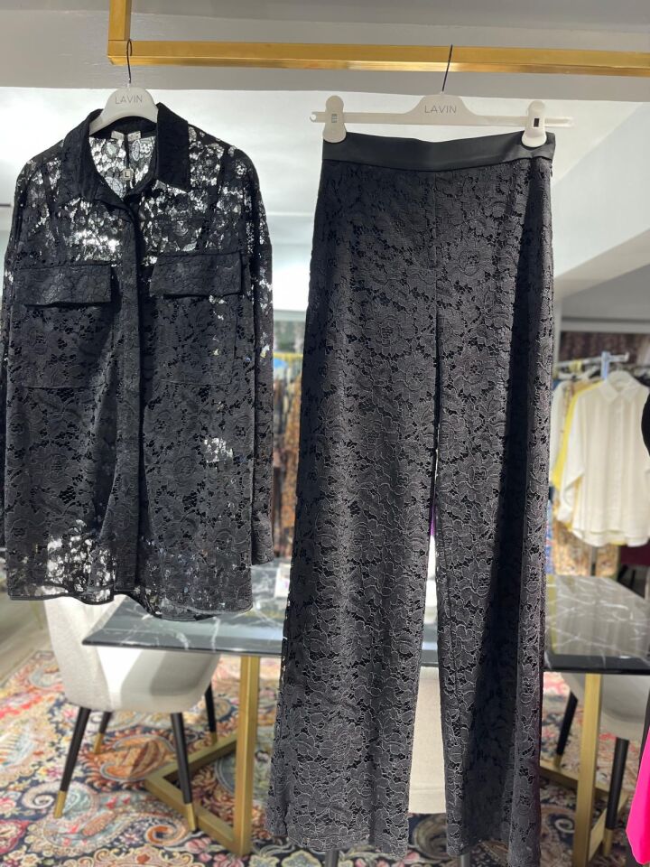 Güpürlü Siyah Pantalon Gömlek