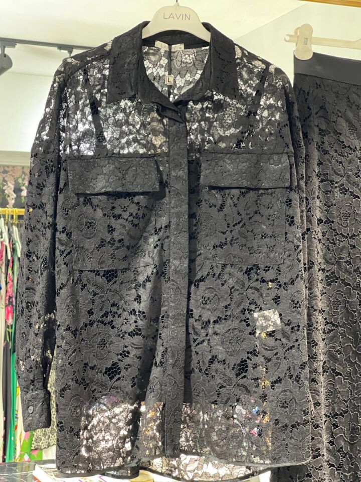 Güpürlü Siyah Pantalon Gömlek