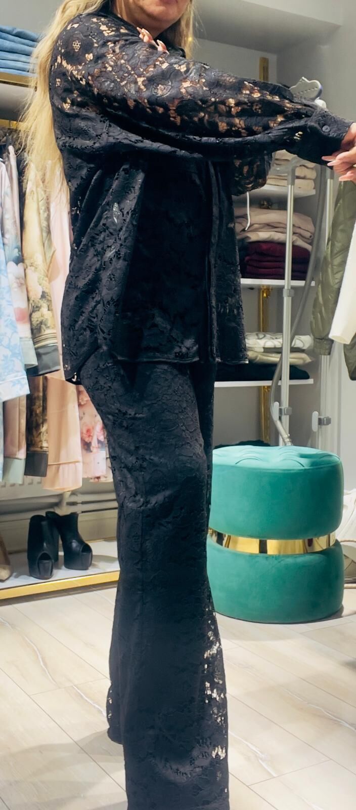 Güpürlü Siyah Pantalon Gömlek
