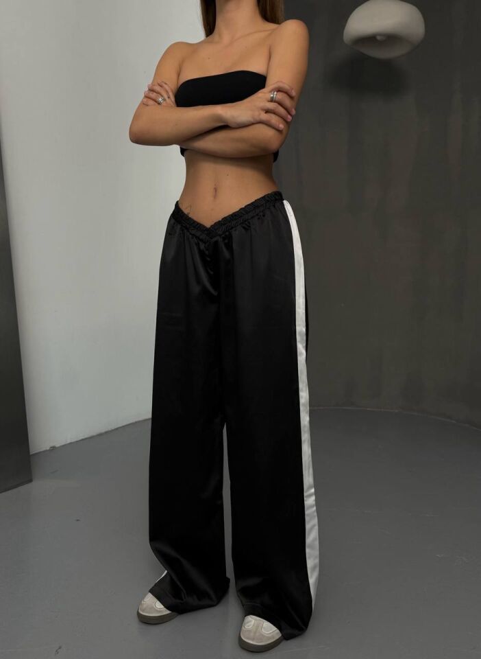 Siyah Garnili Saten Pantalon